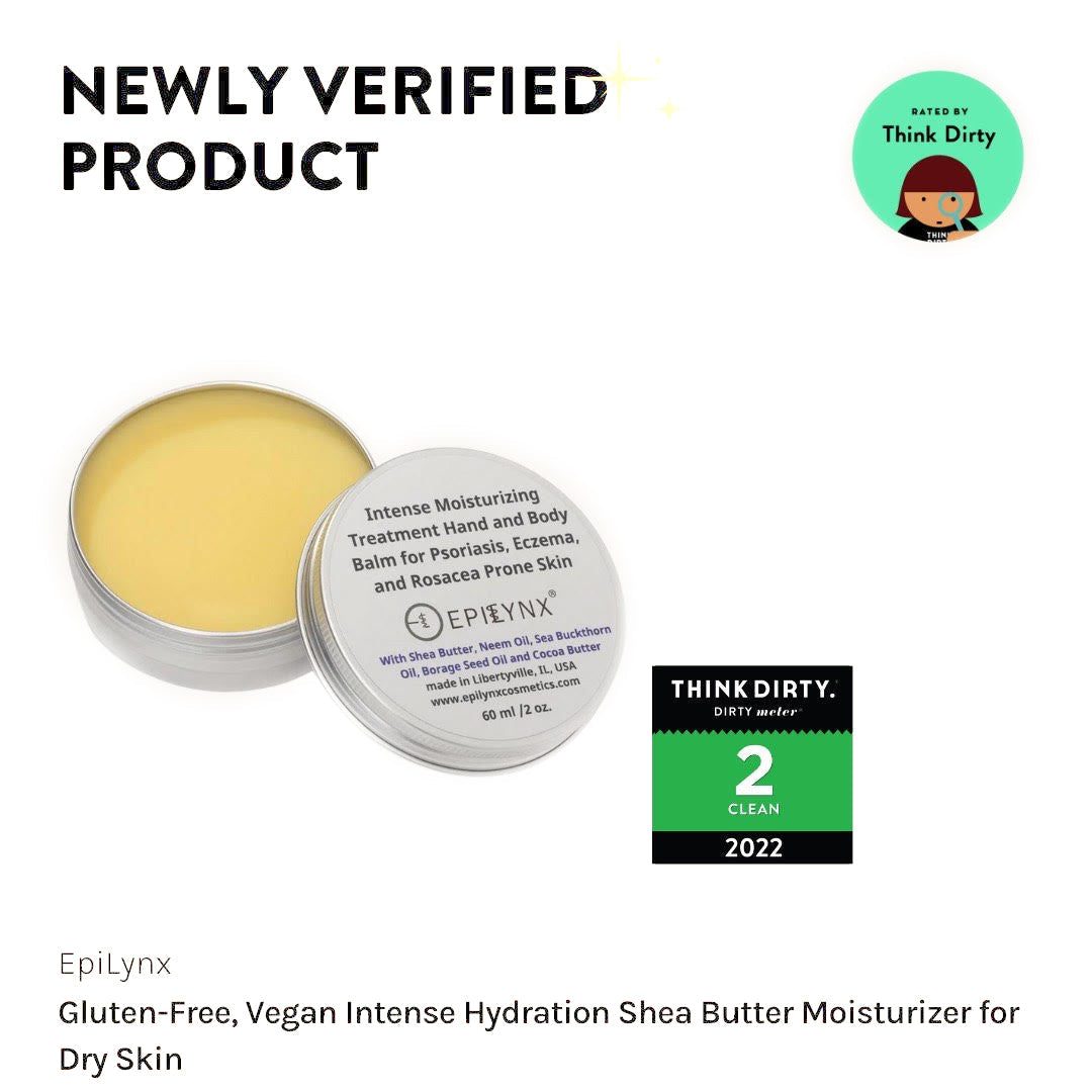 Balm tin with front label and a green Think Dirty certification badge