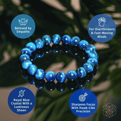 Blue beaded bracelet with glossy round beads forming a loop