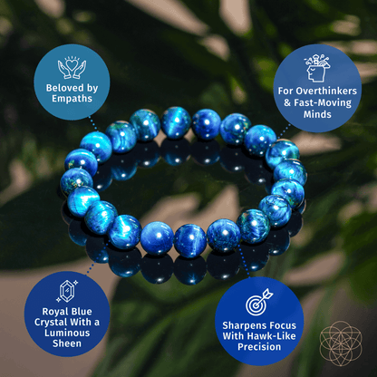 Blue beaded bracelet with round beads and glossy dark speckled pattern
