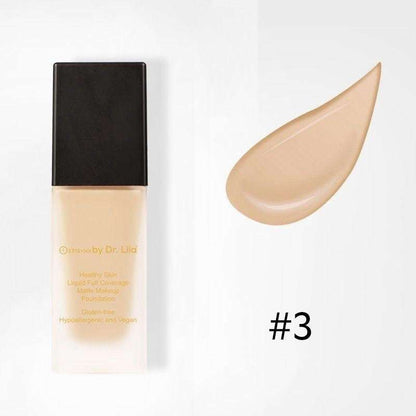 Matte foundation bottle with swatch, shade #3, light beige