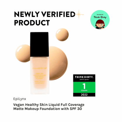 Full-coverage matte foundation bottle with beige shade swatch