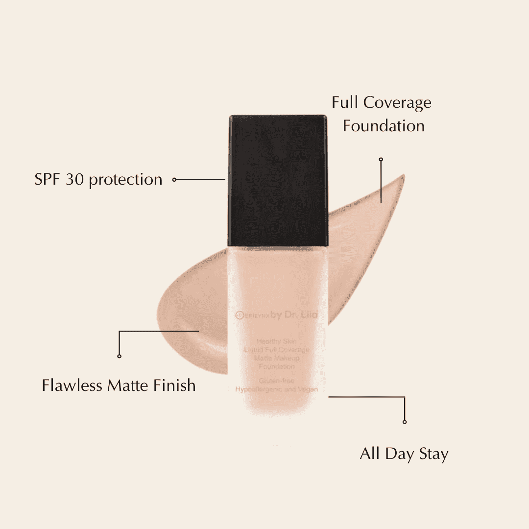Matte foundation bottle with SPF 30; labeled full coverage and all-day stay