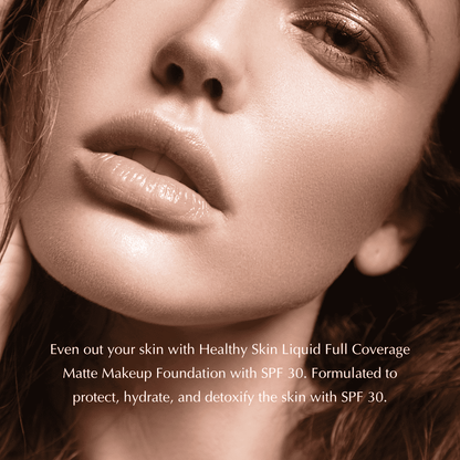 Matte foundation on skin with smooth, even coverage finish