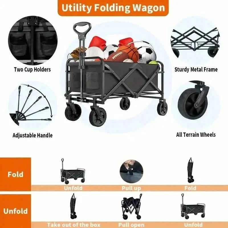 Heavy Duty Utility Portable Foldable Outdoor Beach Garden Wagon Cart with 360° All Terrain Wheels - Cartsfy Inc.