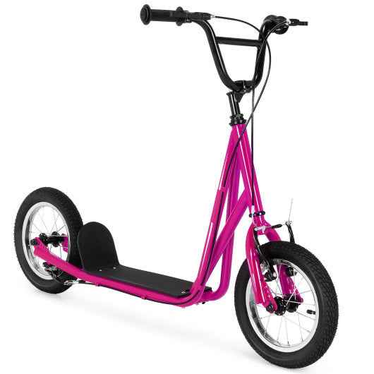 Height Adjustable Kid Kick Scooter with 12 Inch Air Filled Wheel-Pink Cartsfy Inc.