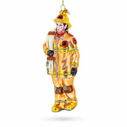 Heroic Fireman with Hose Glass Christmas Ornament Cartsfy Inc.