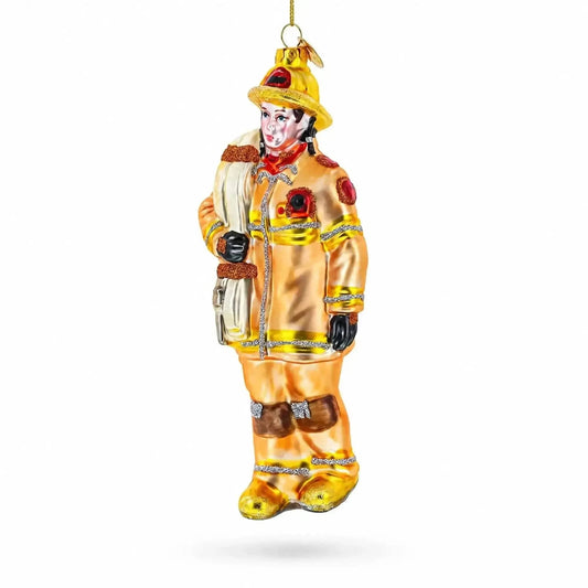 Heroic Fireman with Hose Glass Christmas Ornament Cartsfy Inc.