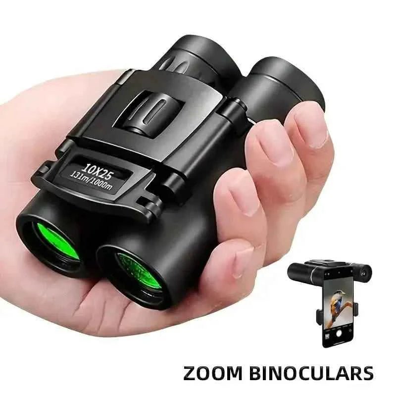 High Powered Mini Pocket Binoculars 10x25 with Phone Adapter – Compact, Lightweight, Portable – Black - Cartsfy Inc.