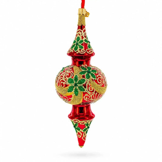 Holly & Gold Scroll Double-Ended Finial Drop Glass Christmas Ornament Cartsfy Inc.