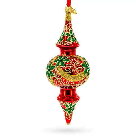Holly & Gold Scroll Double-Ended Finial Drop Glass Christmas Ornament Cartsfy Inc.
