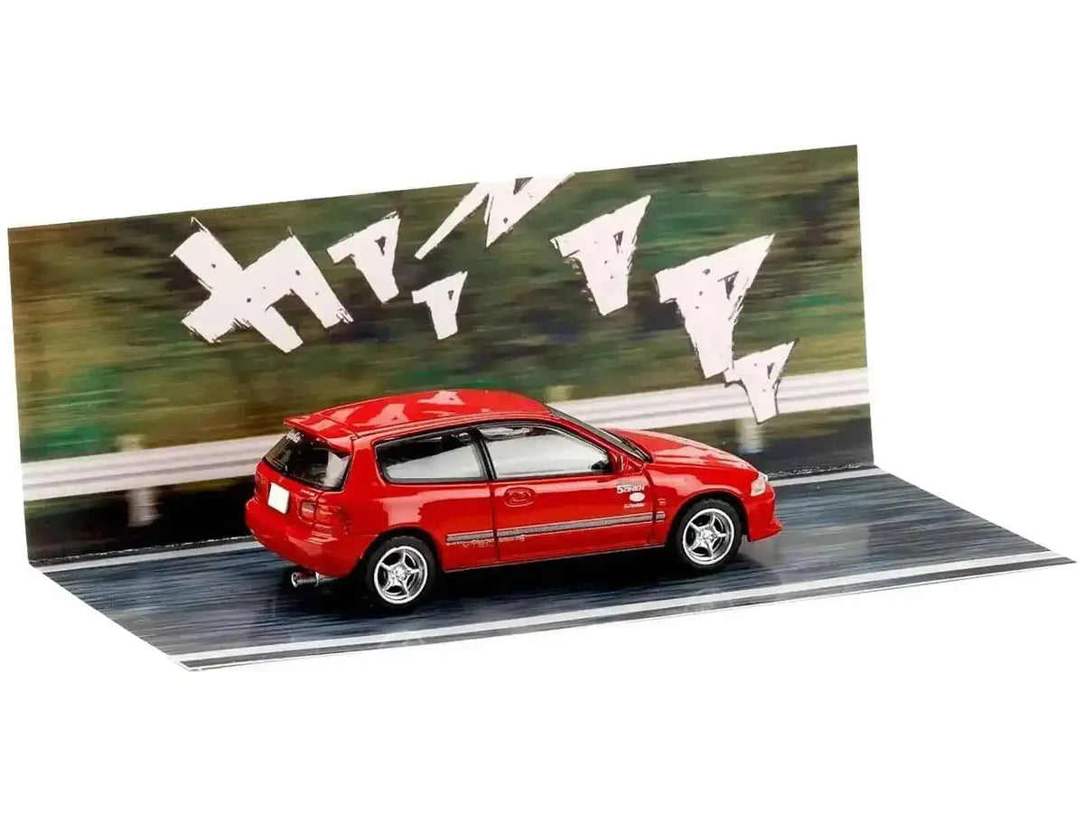 Honda Civic (EG6) RHD (Right Hand Drive) "Myogi Night Kids" Red "Initial D" (1995-2013) Manga "Diorama Set Series" 1/64 Diecast Model car by Hobby Japan Miniature Motors Default Title Default Title-