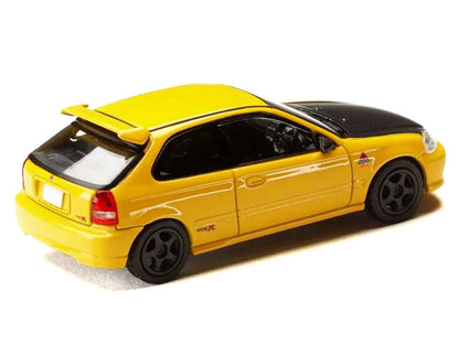 Honda Civic (EK9) RHD (Right Hand Drive) Yellow with Carbon Hood "Initial D" (1995-2013) Manga "Diorama Set Series" 1/64 Diecast Model car by Hobby Japan Miniature Motors Default Title Default Title-