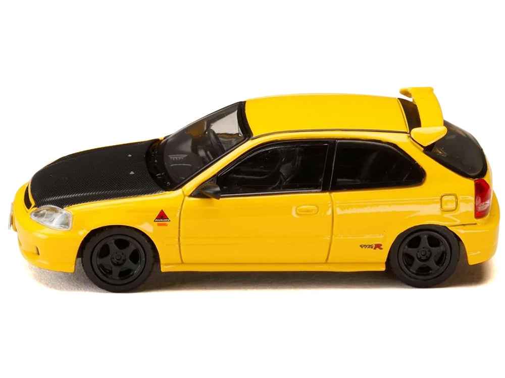 Honda Civic (EK9) RHD (Right Hand Drive) Yellow with Carbon Hood "Initial D" (1995-2013) Manga "Diorama Set Series" 1/64 Diecast Model car by Hobby Japan Miniature Motors Default Title Default Title-