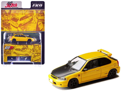 Honda Civic (EK9) RHD (Right Hand Drive) Yellow with Carbon Hood "Initial D" (1995-2013) Manga "Diorama Set Series" 1/64 Diecast Model car by Hobby Japan Miniature Motors Default Title Default Title-