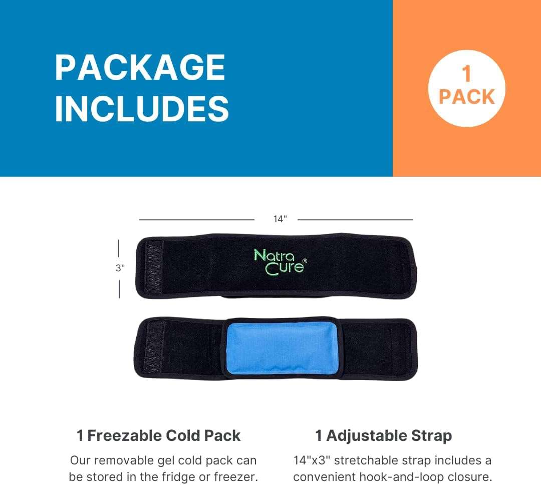 Ice wrap set with black adjustable strap and blue gel cold pack