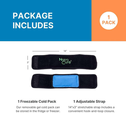 Ice wrap set with black adjustable strap and blue gel cold pack