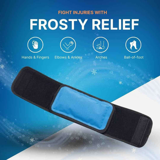 Long ice wrap with black fabric edges and central blue gel insert