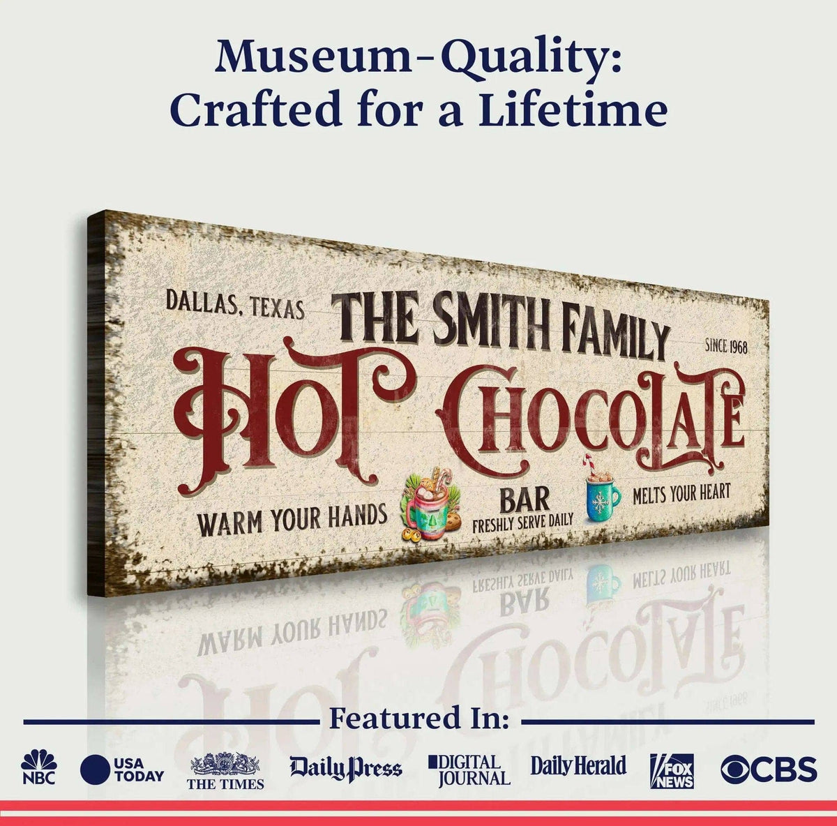 Hot Chocolate Christmas Bar Sign Tailored Canvases 12x36 inch Medium Premium Gallery Wrapped 16x48 inch Large Premium Gallery Wrapped 20x60 inch Extra Large Premium Gallery Wrapped 12x36 inch Medium Premium Gallery Wrapped-16x48 inch Large Premium Gallery Wrapped-20x60 inch Extra Large Premium Gallery Wrapped-