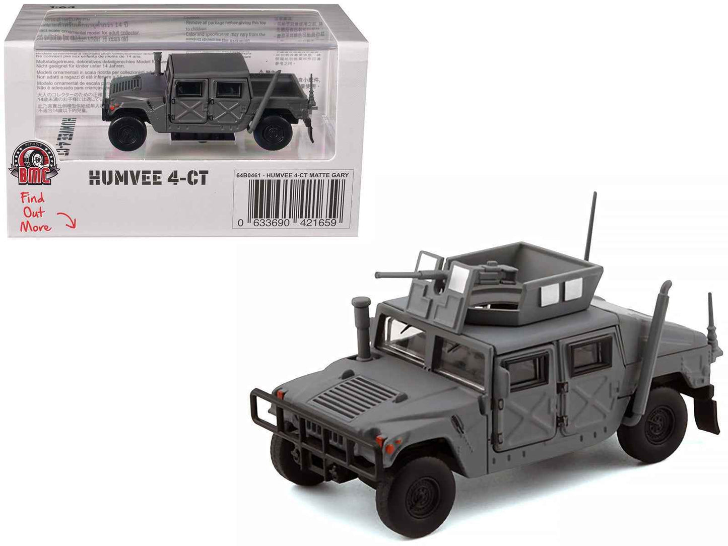 HUMVEE 4-CT Military Vehicle Matt Gray with Alternative Tops 1/64 Diecast Model Car by BM Creations Cartsfy Inc.