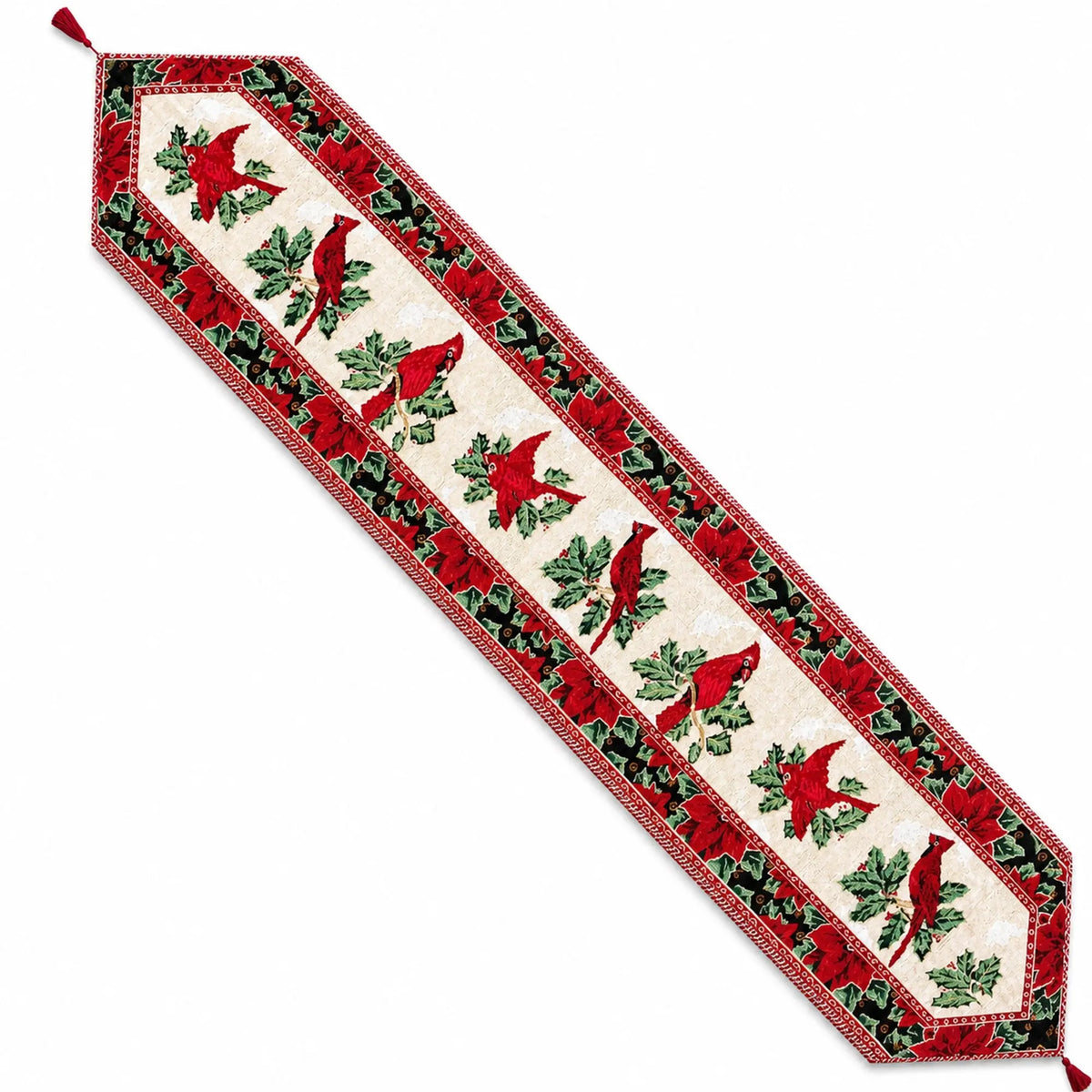 Cardinal, Mistletoe Poinsettia Christmas Tablecloth Holiday Runner 77 Inches