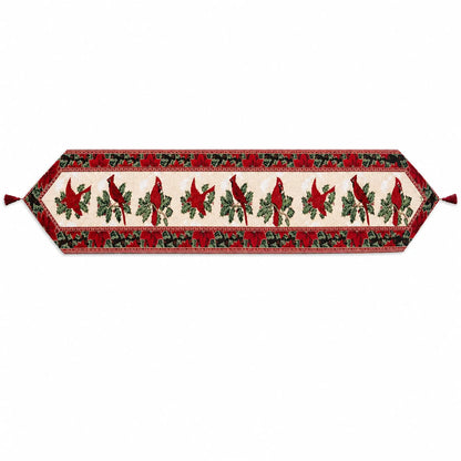 Cardinal, Mistletoe Poinsettia Christmas Tablecloth Holiday Runner 77 Inches