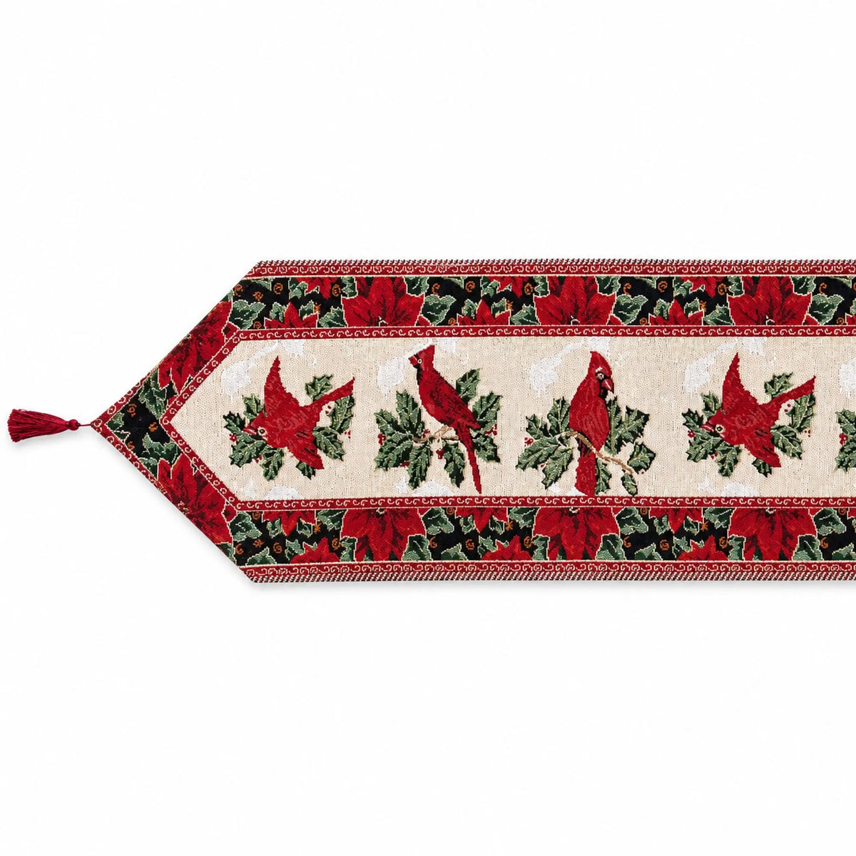 Cardinal, Mistletoe Poinsettia Christmas Tablecloth Holiday Runner 77 Inches