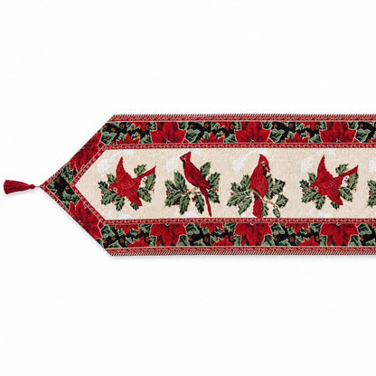 Cardinal, Mistletoe Poinsettia Christmas Tablecloth Holiday Runner 77 Inches