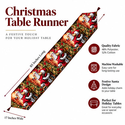 Santa Red Christmas Tablecloth Holiday Runner 85 Inches