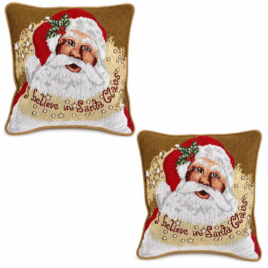 Set of 2 Believe in Santa Christmas Cushion Throw Pillow Covers BestPysanky Default Title Default Title-