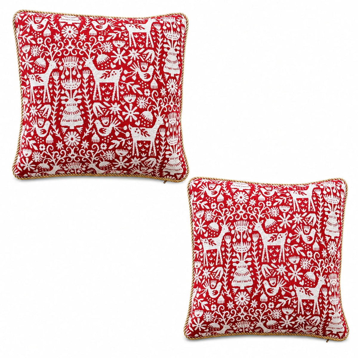 Set of 2 White Deer in the Woods Christmas Throw Cushion Pillow Covers