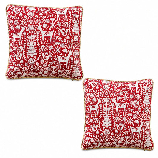 Set of 2 White Deer in the Woods Christmas Throw Cushion Pillow Covers BestPysanky Default Title Default Title-