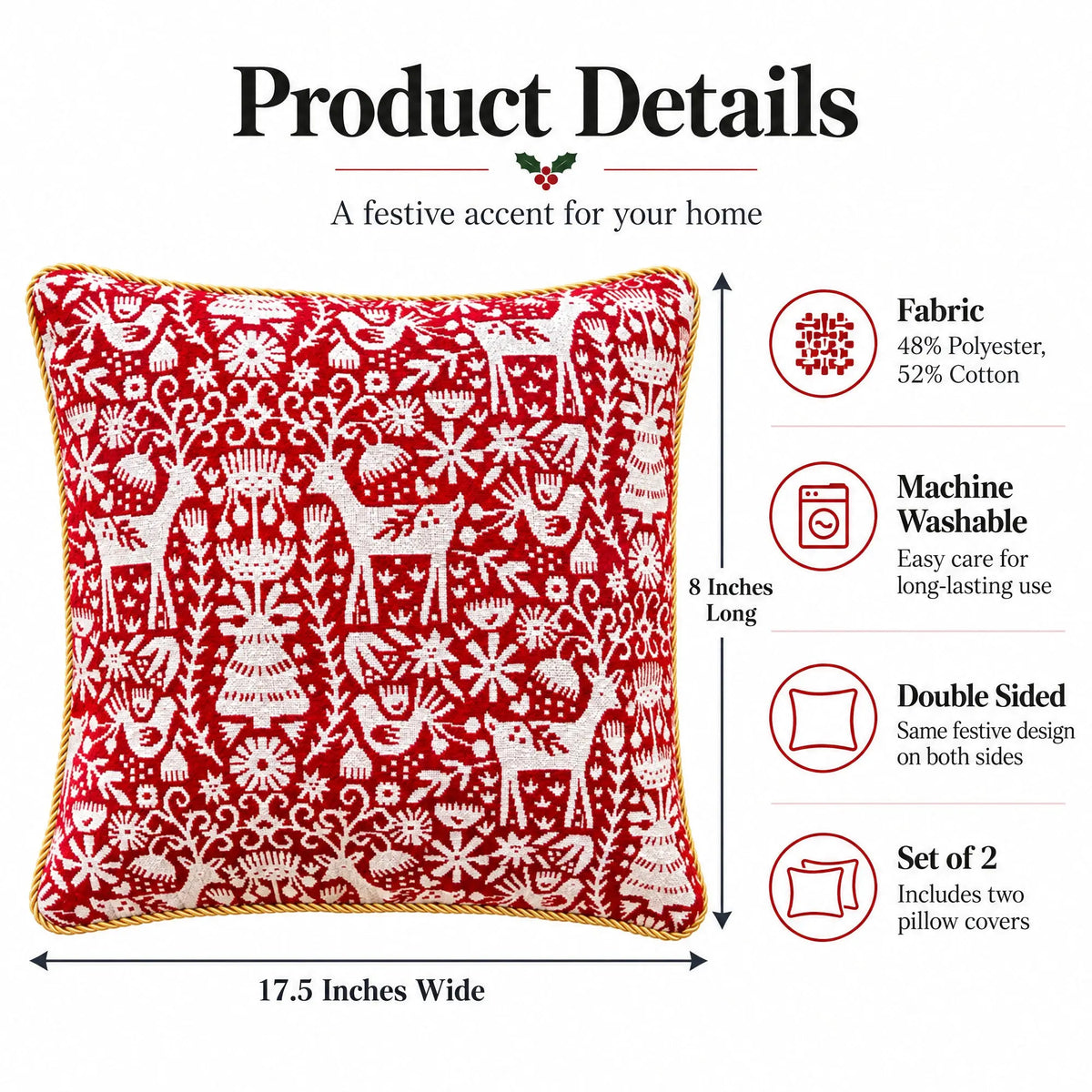 Set of 2 White Deer in the Woods Christmas Throw Cushion Pillow Covers
