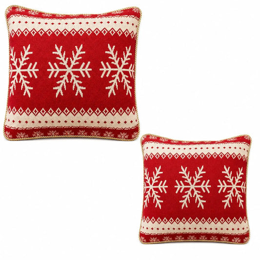 Set of 2 White Snowflakes on Red Christmas Throw Cushion Pillow Covers BestPysanky Default Title Default Title-