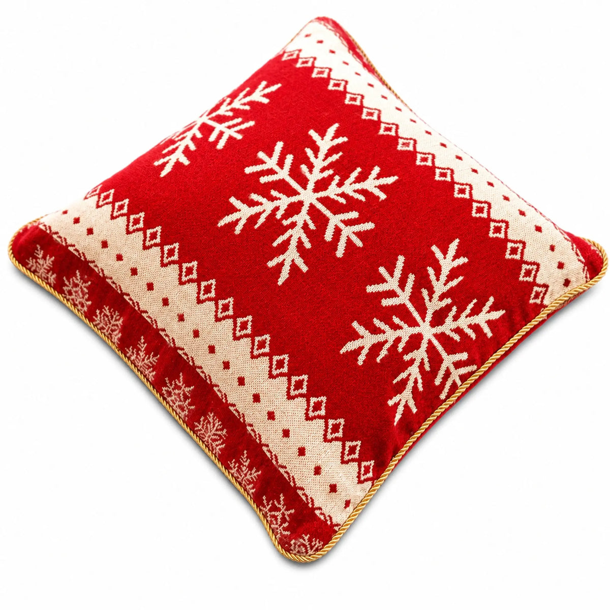 Set of 2 White Snowflakes on Red Christmas Throw Cushion Pillow Covers