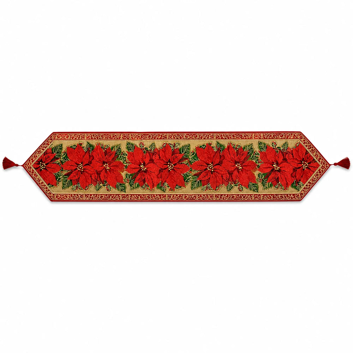 Poinsettia Flowers Christmas Tablecloth Holiday Runner 75 Inches