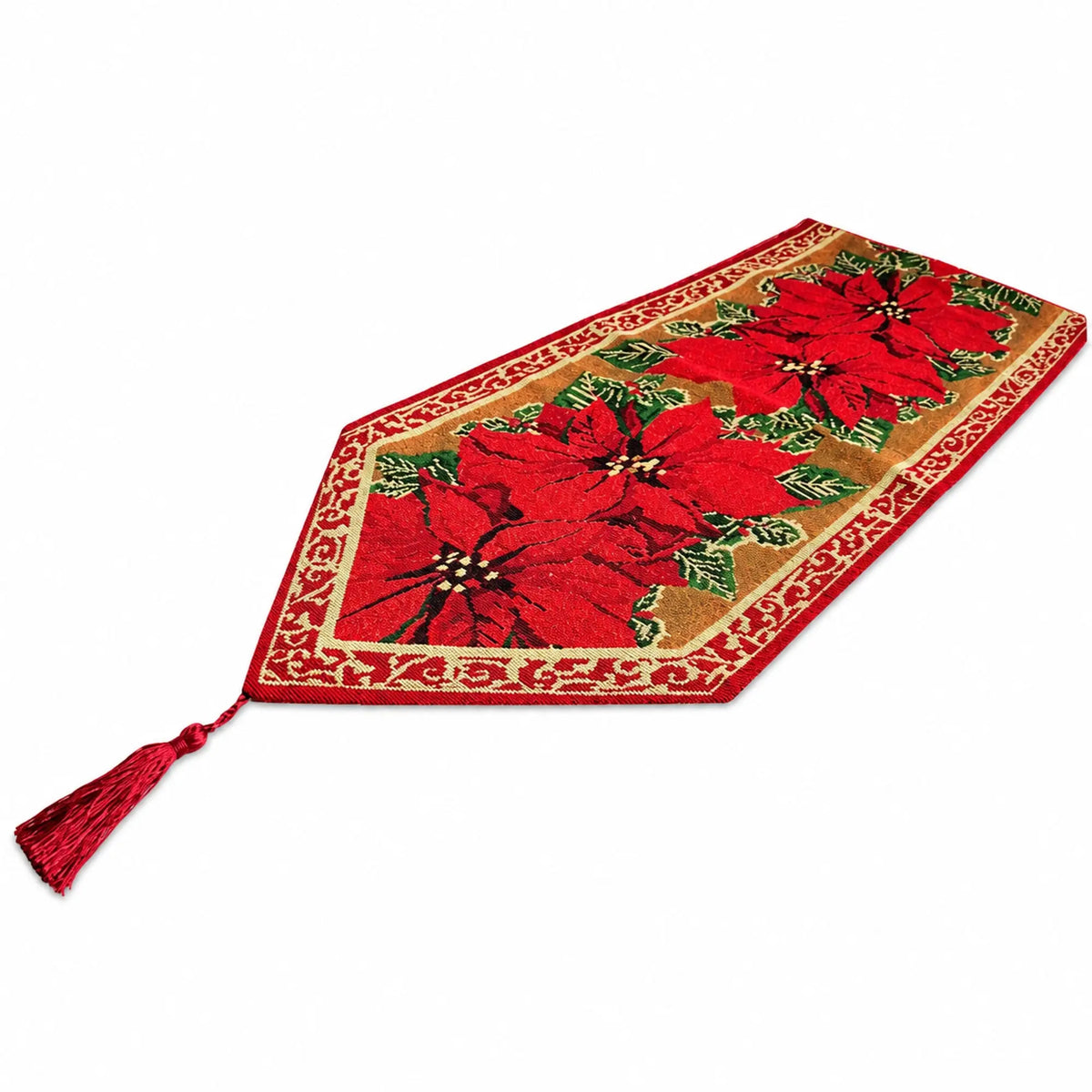Poinsettia Flowers Christmas Tablecloth Holiday Runner 75 Inches