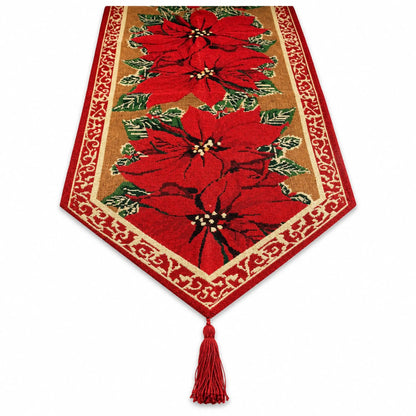 Poinsettia Flowers Christmas Tablecloth Holiday Runner 75 Inches