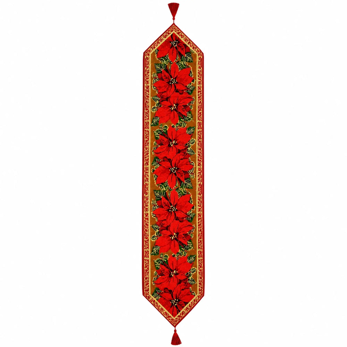 Poinsettia Flowers Christmas Tablecloth Holiday Runner 75 Inches