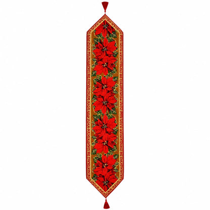 Poinsettia Flowers Christmas Tablecloth Holiday Runner 75 Inches