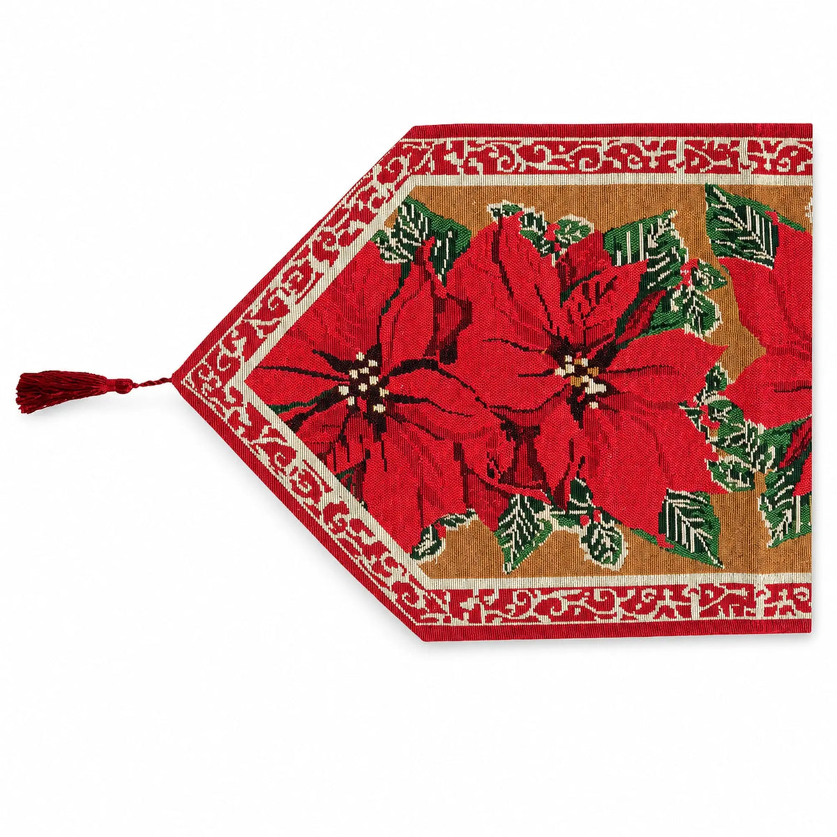 Poinsettia Flowers Christmas Tablecloth Holiday Runner 75 Inches