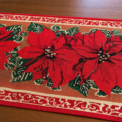 Poinsettia Flowers Christmas Tablecloth Holiday Runner 75 Inches