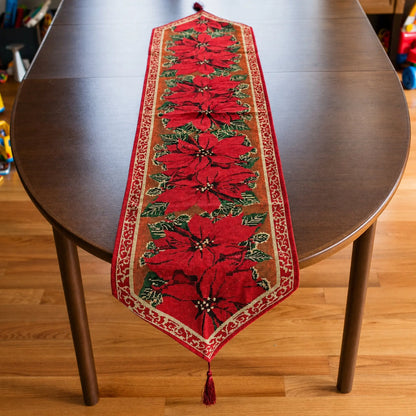 Poinsettia Flowers Christmas Tablecloth Holiday Runner 75 Inches