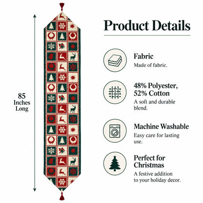 Reindeer Square Patterns Christmas Tablecloth Holiday Runner 75 Inches