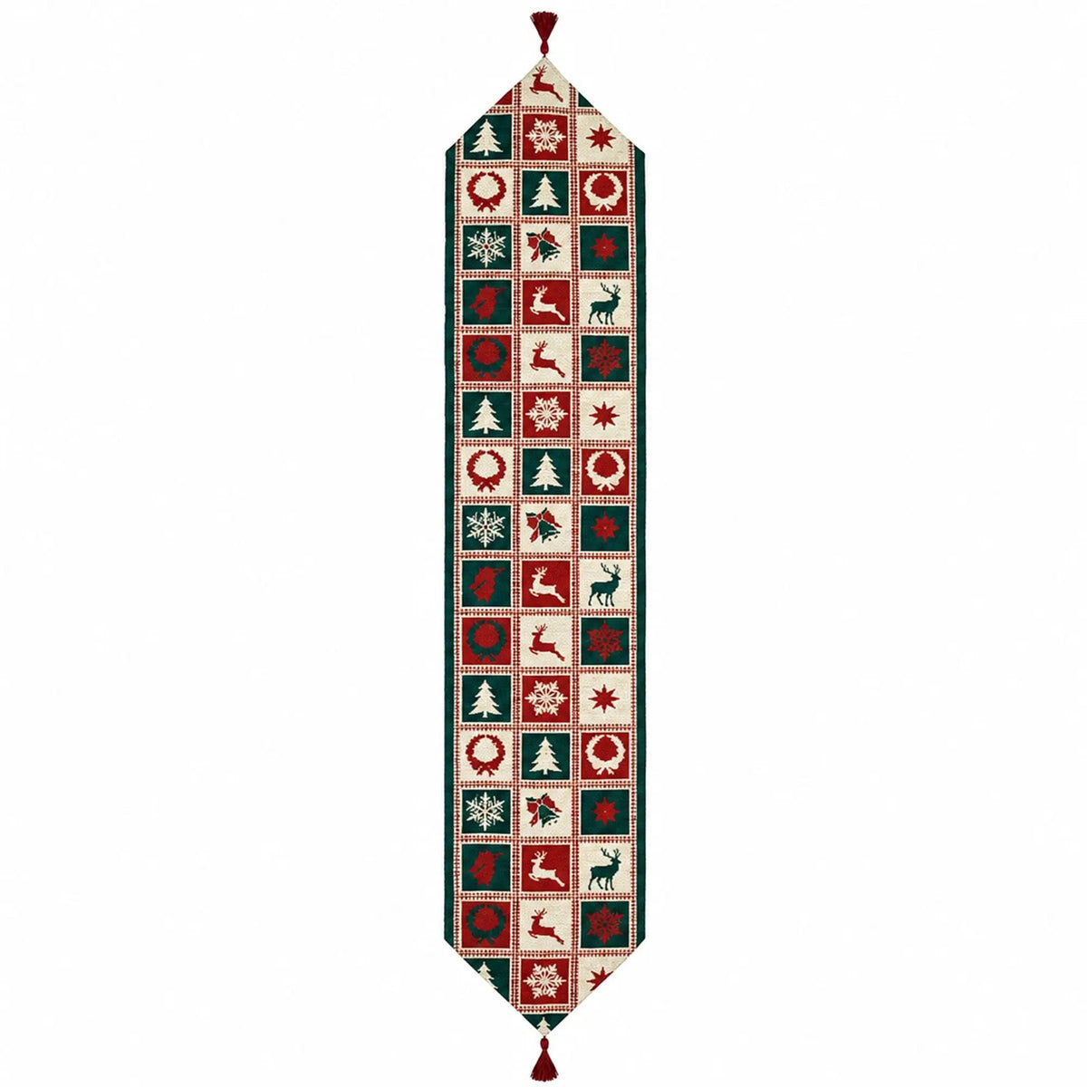 Reindeer Square Patterns Christmas Tablecloth Holiday Runner 75 Inches