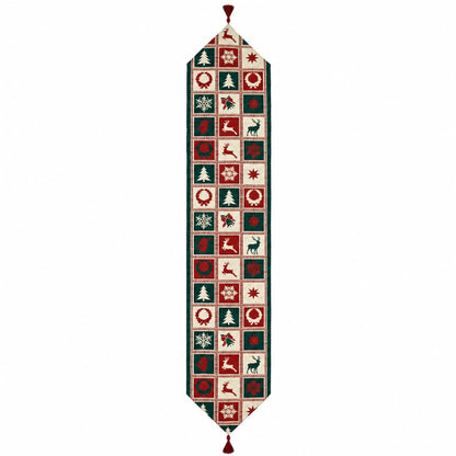Reindeer Square Patterns Christmas Tablecloth Holiday Runner 75 Inches