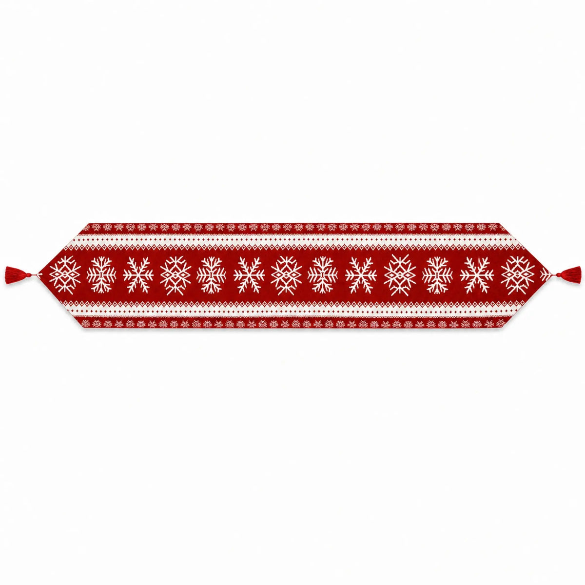 Snowflakes on Red Pattern Christmas Tablecloth Holiday Runner 76.5 Inches
