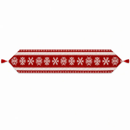 Snowflakes on Red Pattern Christmas Tablecloth Holiday Runner 76.5 Inches