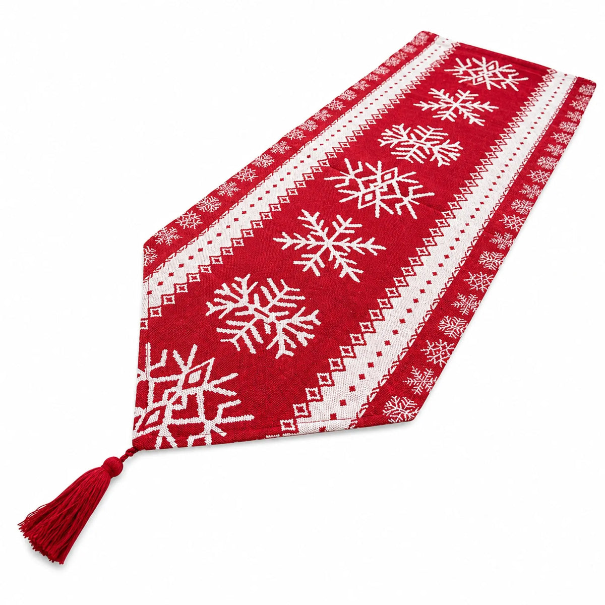 Snowflakes on Red Pattern Christmas Tablecloth Holiday Runner 76.5 Inches