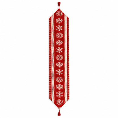 Snowflakes on Red Pattern Christmas Tablecloth Holiday Runner 76.5 Inches