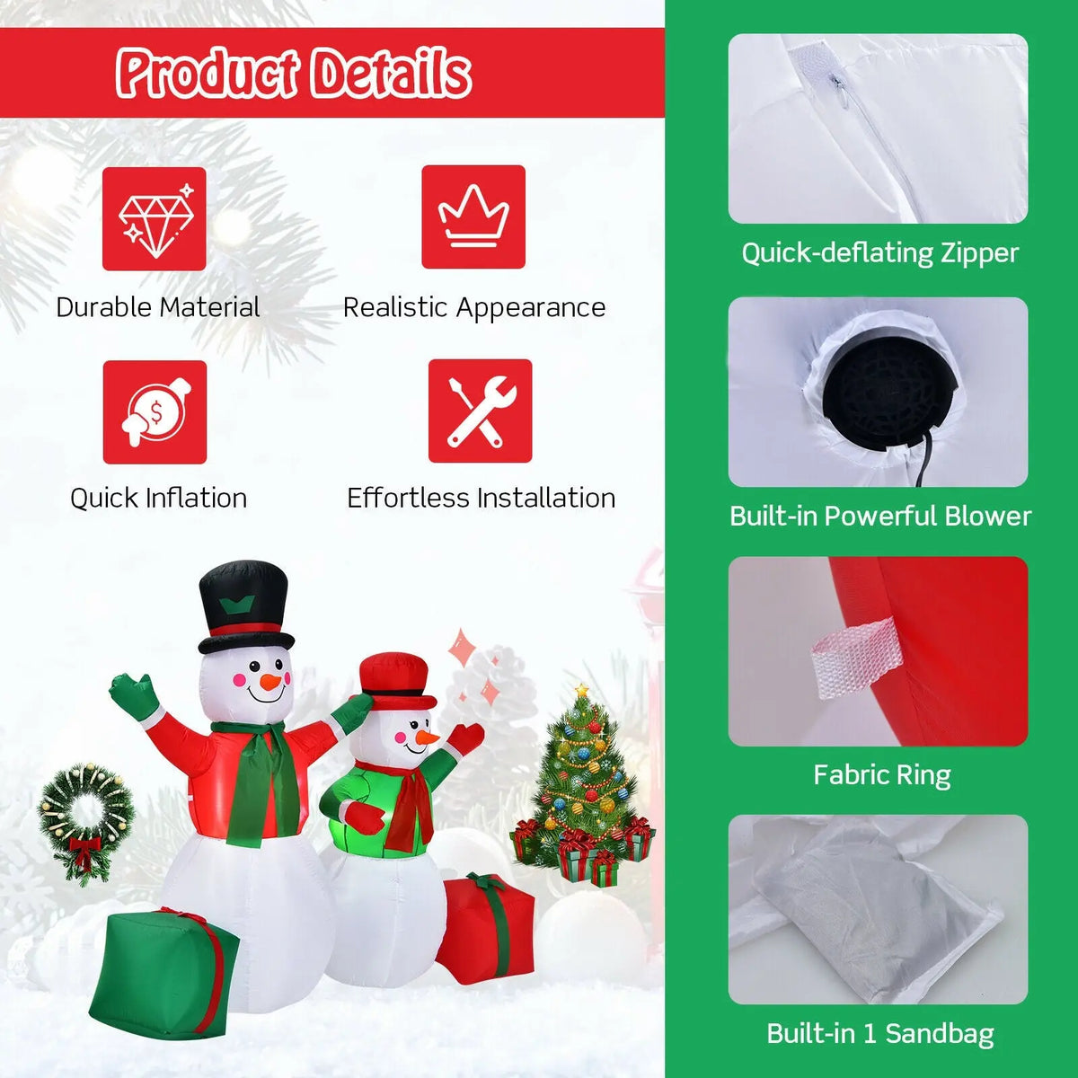 6 Feet Christmas Inflatable Snowmen Blow Up Christmas Decoration